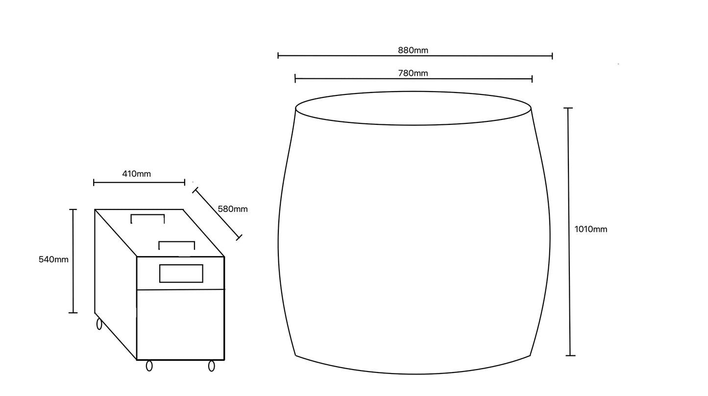 500L silver wine barrel ice bath with chiller specs - Barrel Baths Australia