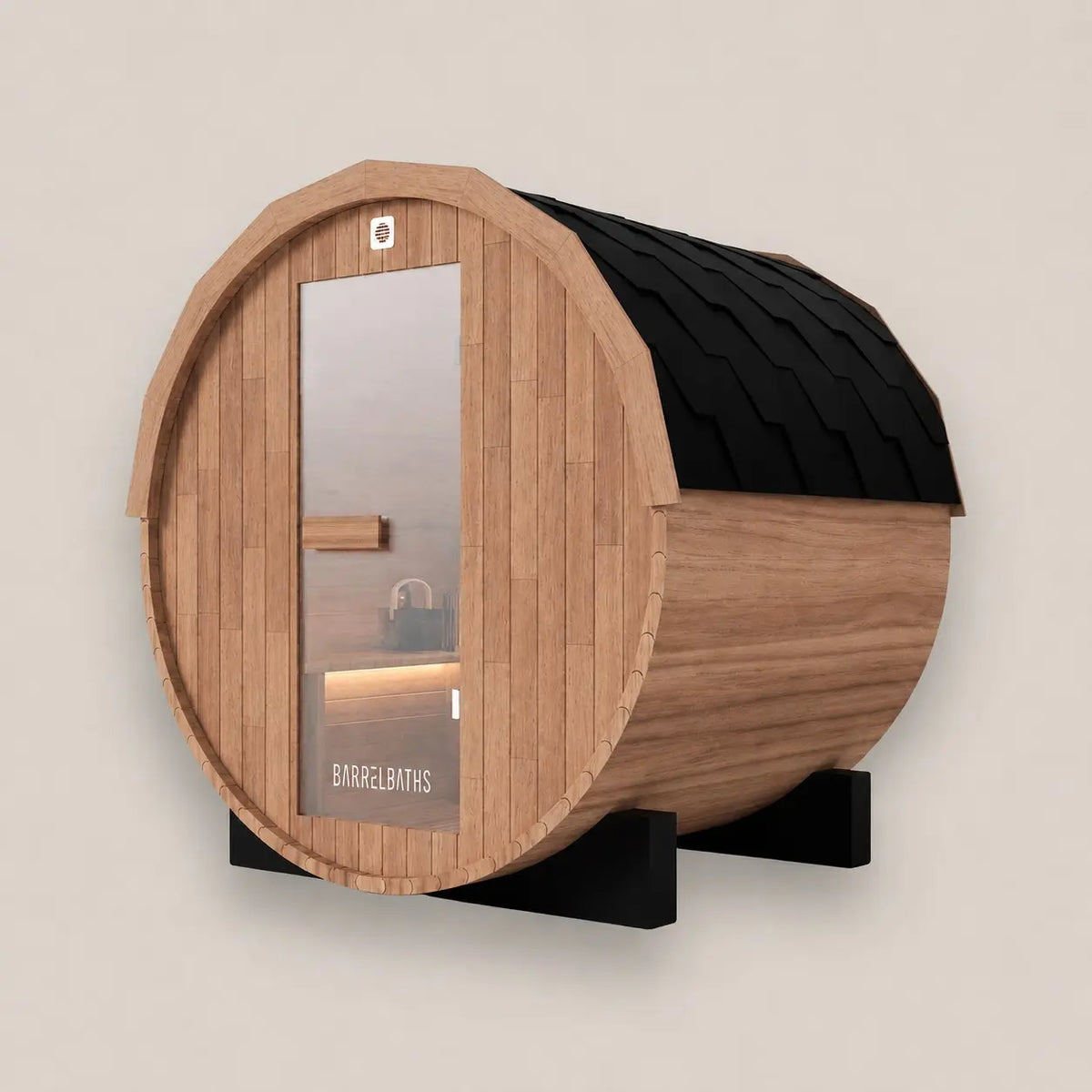 barrel sauna front