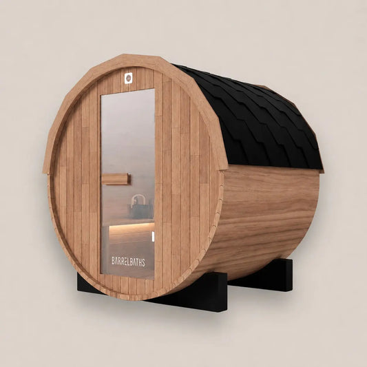 barrel sauna front