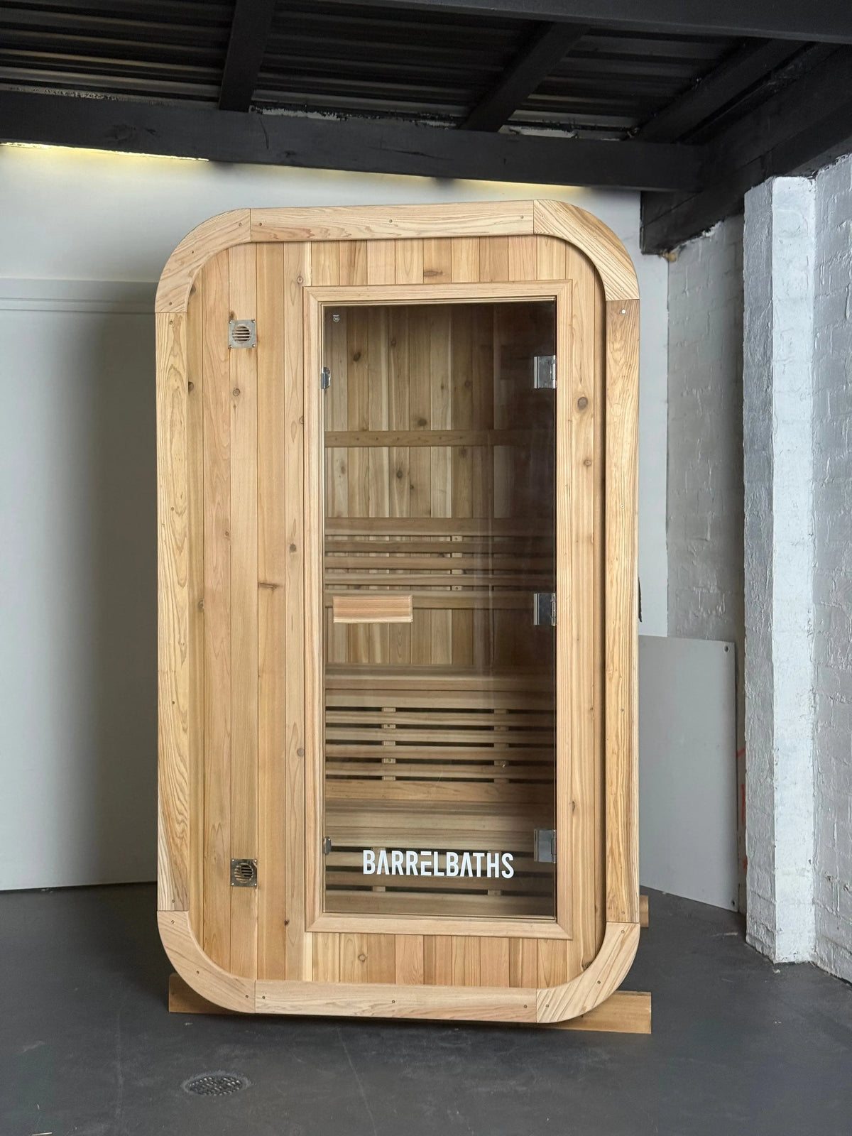 organic photo of cube sauna front